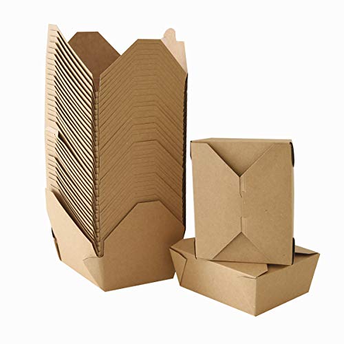 Take Out Boxes Chinese Take Out Containers 40 Pack Microwaveable Folding Natural Kraft Food Box Meal Prep Containers for Food Take Out Boxes Ideal Leak and Grease Resistant for Restaurants (Brown, 45 Oz)