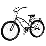 SUNCROWN Cruiser Bike for Women & Men, 24 Inch Beach Commuter Bicycle, Single Speed & High-Carbon Steel Frame with V-Brakes & Rear Rack, Comfortable City Bike for Adults, Black