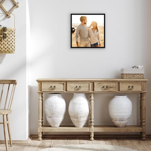Image of Americanflat 14x14 Picture Frame with Polished Plexiglass - Streamline Collection - Thin Border Square Frame for Wall Display - Hanging Hardware Included - Black
