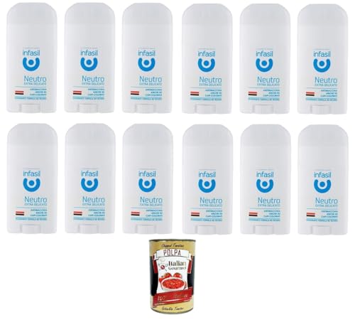 Infasil Deodorant Neutro Extra Delicato Deo Stick - Deodorante Ohne Aluminiumsalze 12x50ml + Italian Gourmet polpa 400g