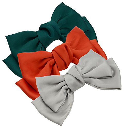 Haarspange für Damen und Mädchen, Chiffon, groß, einfarbig, 3 Stück, Grün / Grau / Orange Cover