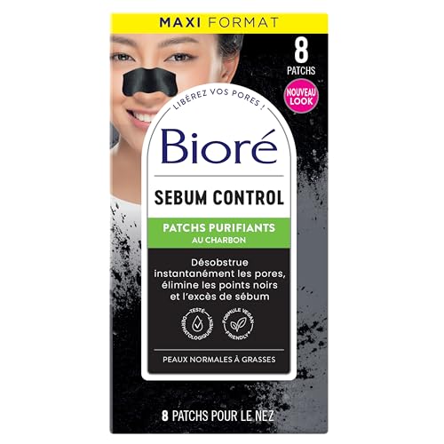 Biore 8 Patchs Purifiants au Charbon - MAXI format, Élimine les impuretés