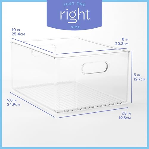 Plastic-Food-Storage-2-Pack-Clear-Container-Bin-with-Handles-for-Organizing-Kitchen-Pantry-Refrigerator-Freezer-Pantry-Cabinet-Closet-Bathroom-10x8x5