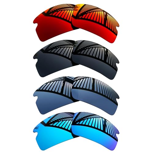 MYCOURAG 4 Pairs Replacement Lense for Oakley Flak 2.0 XL OO9188 Sunglasses - Solid Black+Titanium+Ice Blue+Fire Red