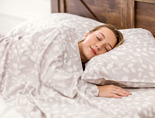 Chanasya Printed Queen Bed Sheet Set 4-Piece - Ultra Soft Floral Leaves Print - 1 Flat Sheet 1 Fitted Sheet 2 Pillowcases - Wrinkle Fade Stain Resistant Hypoallergenic Microfiber Sheets - Gray - Queen #TOP4