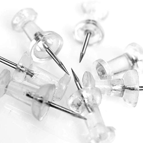 400 Clear Push Pins For Bulletin Board, Thumb Tacks For Wall Corkboard Map Calendar Photo. Home Office Craft Decoration, Durable, Reusable, Stainless Steel Push Pin Sticks, Heavy Duty Plastic Head #TOP7