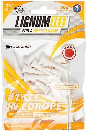 LIGNUM Tee - Classic Golf Tees - Sports Golf Tees - Anti Spin Head, Bio-Based Micro Wood, 50x Durable (Pack of 1, Classic White - 1.5" (38mm) - 16 pcs/Bag)