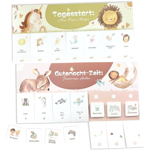 Routine Planer Kinder- & Tagesplaner – 2 Tafeln für Morgen- & Abendroutine mit 30 Kärtchen (3,5×3,5 cm) – Spielerischer Wochenplaner für Kinder