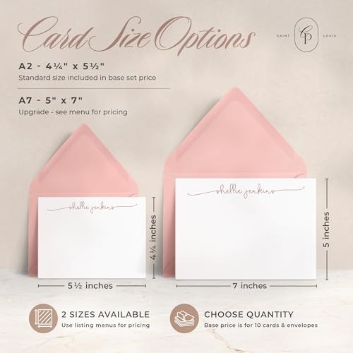 Image of Personalized Stationery Set, A2 Flat Custom Note Cards with Envelopes & Stationary Notepads for Women & Men, Script Font Custom Stationery for Notes, To Do Lists and Gift - Swash Pad & Flat Set