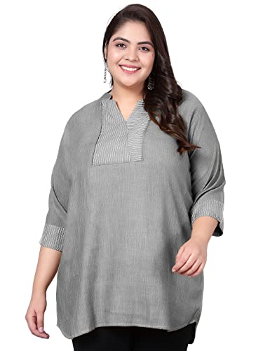 Image of Indietoga Women's Plus Size Embroidered Cotton Linen Tunic Tops (2XL to 10XL)
