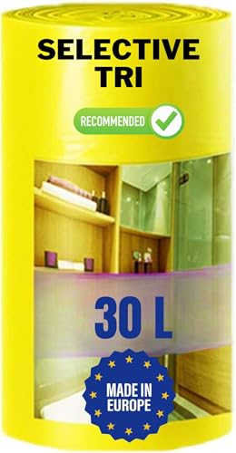 Sac Poubelle Jaune 30 Litres X 100 | Tri Sélectif | Carton de 100 sacs (4 rouleaux de 25 sacs) | Haute Résistance | Réservé Déchets non Alimentaires
