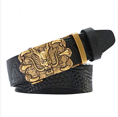 Ceinture en Cuir pour Hommes Ceinture d'affaires pour Jeans Pantalons Ceinture en Cuir Véritable Ceinture en Boucle Automatique Ceinture Coulissante De Luxe,Noir,120cm Cover