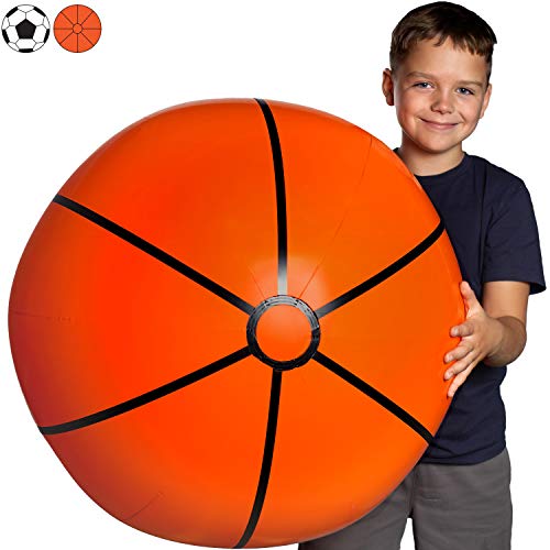 Large Beach Ball for Kids: Giant Beach Ball for Kids. Easy Blow Up Basketball Beachball Giant Inflatable Ball. Fun Pool Toys, Sand Toys, Beach Toys for Boys & Girls Summer Beach Games & Outdoor Games