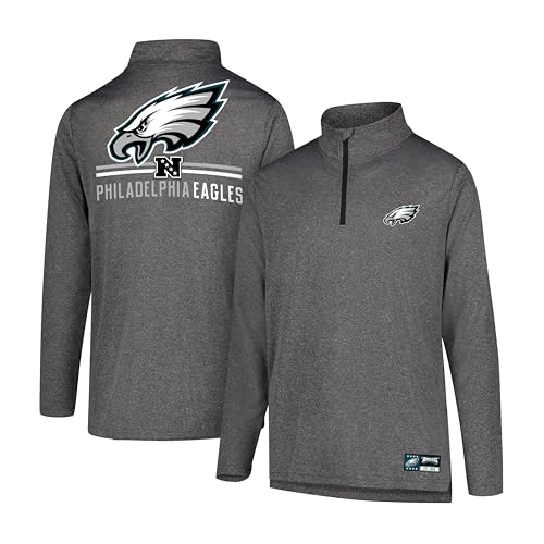 Ultra Game NFL Official Adults Super Soft Quarter Zip Long Sleeve T-Shirt - Unisex Philadelphia Eagles Heather Charcoal Medium