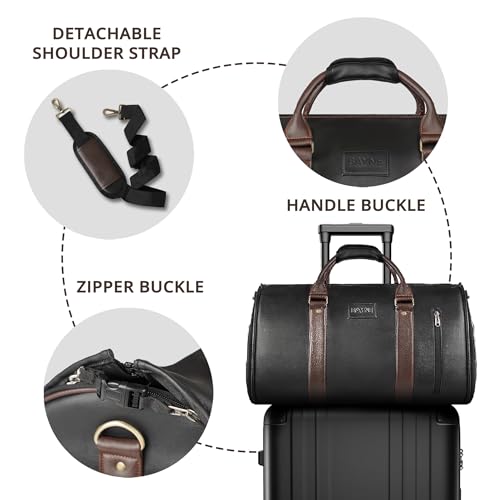 Image of Bayne Convertible Large Size Garment Duffel Bag for Travel, Carry on Garment Duffel Bag for Men and Women - 2 in 1 Hanging Suitcase Suit Travel Bag (Faux Leather, Black)