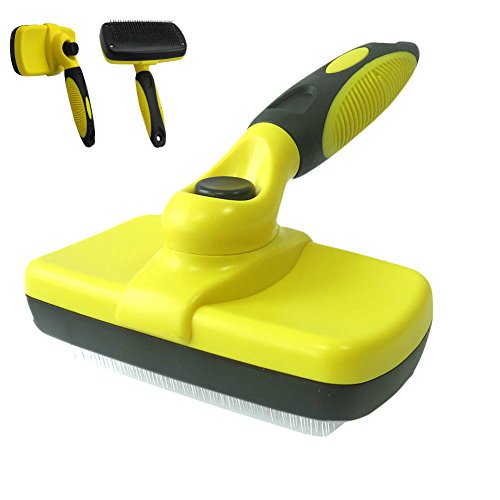 GOKKO Pet Dog Cat Grooming Self Cleaning Slicker Brush Comb Shedding Tool Hair Fur Loose Remover (Yellow)