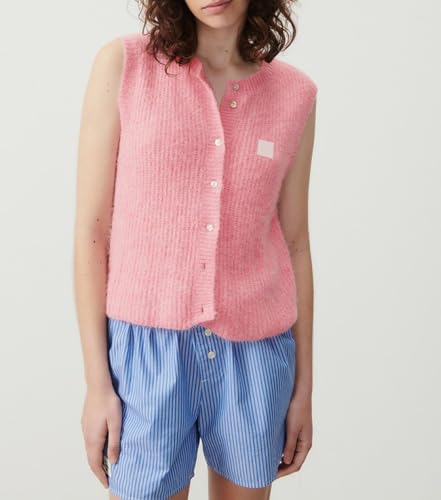 Image of Women Chunky Button Sweater Vest Sleeveless Round Neck Rib Knitted Tank Top Y2k Knitted Cardigan Vest Shirt