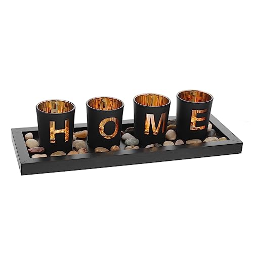 Yardenfun 1 Set Home Candlestick Ornament Letter Decor Tabletop Decor Wood Pillar Candle Holders Terrarium Decorations Black Candles Candlestick Holder Crystal Candle Glass Wooden Tray