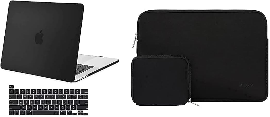 MOSISO Compatible with MacBook Pro 16 inch Case 2020 2019 Release A2141, Plastic Hard Shell & Keyboard Cover & Neoprene Sleeve Bag with Small Case, Black