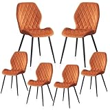 Weegstok Velvet Dining Chairs Set of 6 Kitchen Chairs Dining Room Lounge Reception with Metal Legs for Living Room Bedroom,Orange