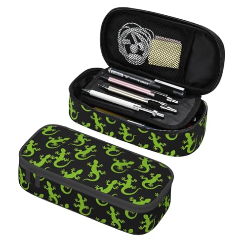 Geoocii Green Lizards Large Capacity Pencil Case Organizer