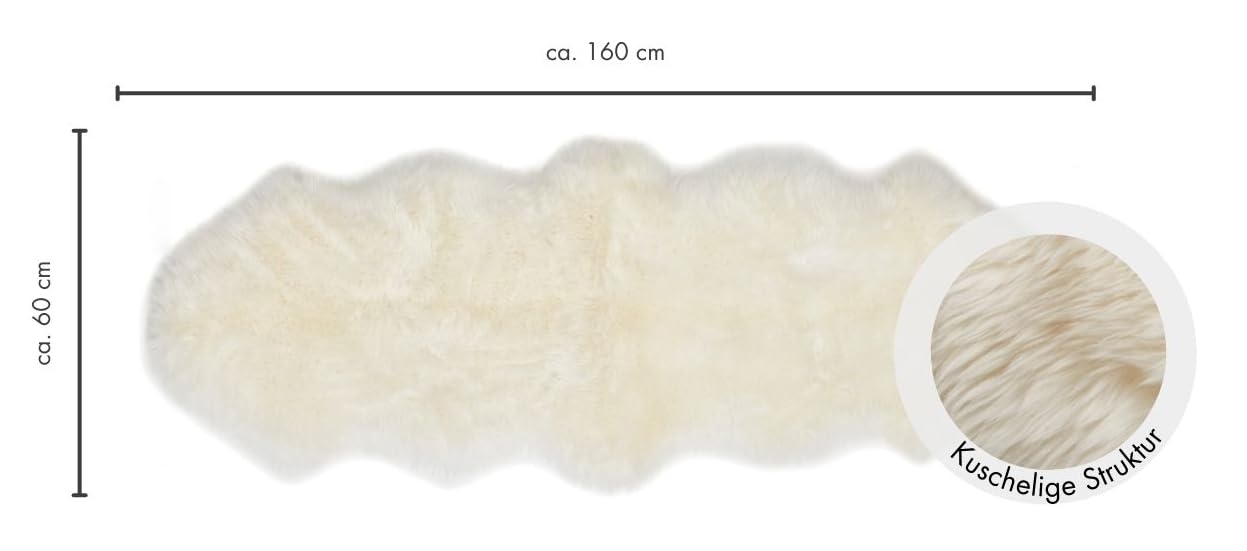 -LUXOR- living Schaffell echt – weiches Lammfell für Stuhl, Sofa & Kinderwagen oder Fellteppich für Wohn- und Schlafzimmer, Flor 50 mm, 60 x 160 cm, Weiß