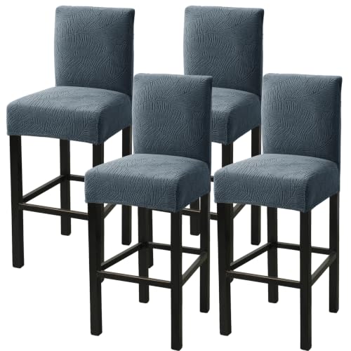 Image of HAOYONG Bar Stool Covers, Stretch Counter Stool Pub Chair Slipcover Washable Counter Height Chair Covers for Kitchen Dining Room Cafe Set of 4 (Dark Gray)
