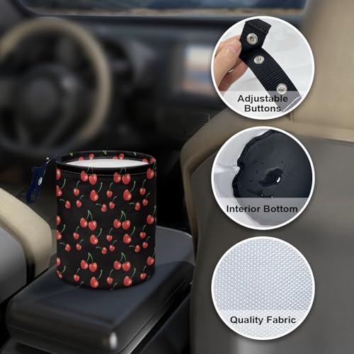 Image of Red Cherry Car Trash Can - Cute,Portable,Collapsible Back Seat, Front Console, Floor, or Hanging Headrest Waste Basket Car Garbage Bag