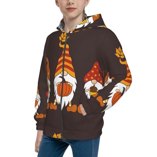 Fall Gnomes Kids Pullover Hoodies Boys Zip Up Sweatshirts Girls Athletic Clothes with Pocket