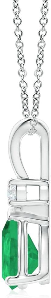 Angara Emerald Teardrop Necklace with Diamond in Silver/14K Solid Gold/Platinum | Natural Prong-Set Emerald V-Bale Pendant With 18" Chain for Women | July Birthday Gemstone Jewelry Gift - Image 3