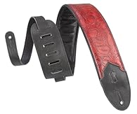 Levy's 3" Wide embossed leather guitar strap, adjustable to 56" Two-ply embossed leather guitar strap with supple padding and garment leather backing. Features Western end tabs with floret stitched detail Hand crafted in nova Scotia, Canada