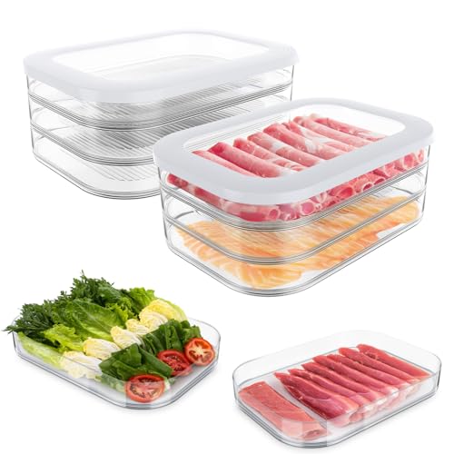 6 Pcs Deli Meat Container for Fridge, Stackable Bacon Lunch Meat Container for Refrigerator, Food Storage Boxes with 2 L - Detailed View