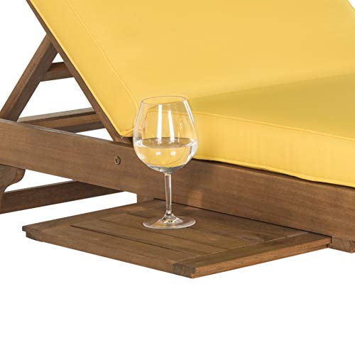 Image of SAFAVIEH Outdoor Collection Newport Natural / Yellow Cushion Built-in Side Table Adjustable Chaise Lounge Chair