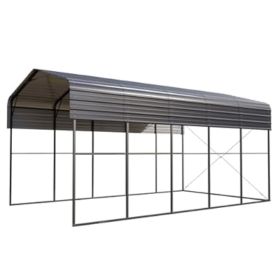 GREEN PARTY 14 x 25 ft Metal RV Carport Kits with Galvanized Steel Roof, Heavy Duty 2 Car Outdoor Car-Shed Canopy, Car Tent Metal Garage Shelter for RV, SUV, Truck, Tractors and Boats, Gray