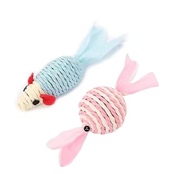 PSK PET MART Interactive Cat Toys Set | Durable Mouse & Ball Toy with Rope Tail | Natural Material Chew Toys for Indoor Cats & Kittens