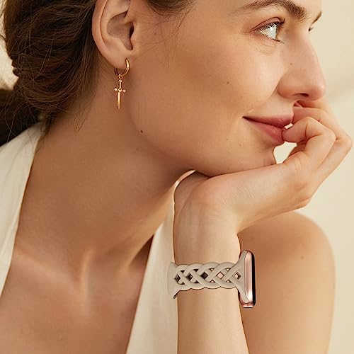 Image of Slim Silicone Bands Compatible with Apple Watch Band 40mm 38mm 41mm 44mm 45mm 46mm 49mm 42mm Women Floral Breathable Braided Lace Thin Sport Strap Replacement Wristbands iWatch SE Series 11 10 9 8 7 6 5 4 3 ultra 2