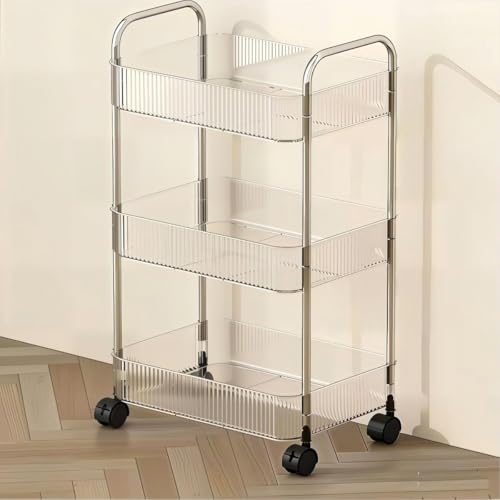 Multibao 2/3/4 Tier Storage Trolley on Wheels - Acrylic Shelf Cart for Bathroom Spa Salon Beauty (3 Tier 40 * 28.5 * 69.7cm)
