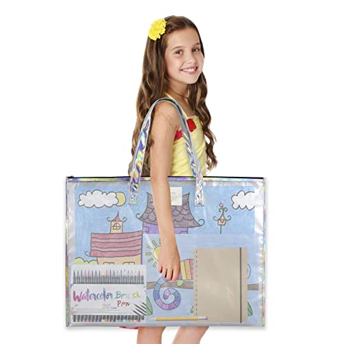 Transparent Art Portfolio Carry Bag Multipurpose Zippered Artist Portfolios Case Tote Drawing Board Poster Storage Bag with Pocket for Transport Storage Painting Sketching Drawing Art Supplies