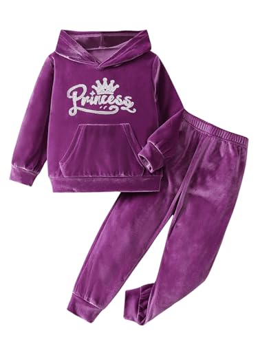 Floerns Toddler Girl's Two Piece Sweatsuit Sequin Letter Print Hoodie Sweatshirt with Jogger Set
