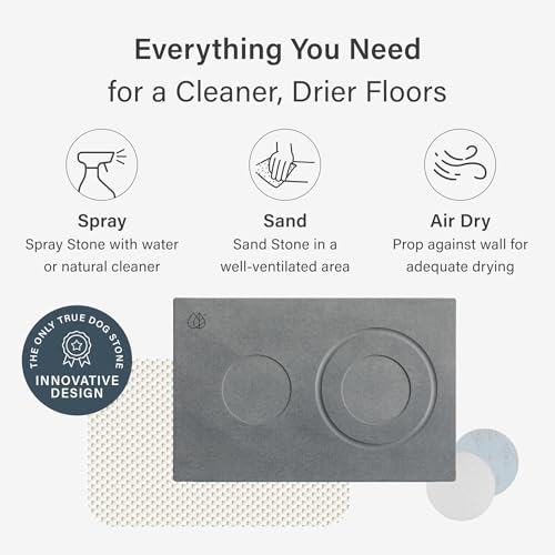 Dorai Home Stone Drying Mat for Dog Bowls – Absorbent Quick-Drying Pet Feeding Mat with Diatomaceous Earth, Non-Slip Base, and Water Gutter – Stone Mat for Dog Food and Water – (23.6" x 15.4")