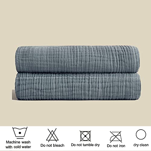 Beoty Lake Muslin Cotton Throw Blanket For Adults Kids And Toddlers, Breathable 4 Layers 100% Cotton Blanket For All Season/Cozy Soft 80''×60'' Large Size For Bed, Couch -(Blue) #TOP3