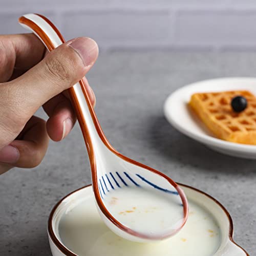 Asian Soup Spoon Ceramic Ramen Spoons Korean Spoons Porcelain Japanese Soup Spoon For Ramen Noodles Pho Miso Dumpling 4Pcs (Style 1) #TOP6