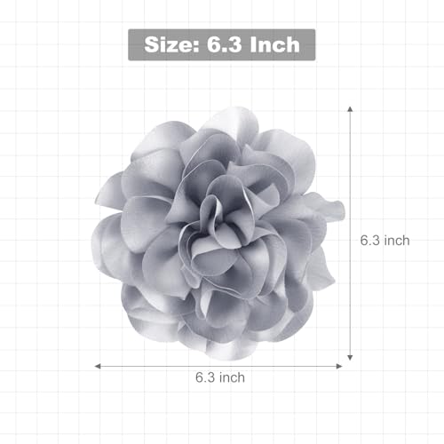 Image of 6.3 inch Large Rose Flower Brooches and Pins for Women - Flower Brooch, Hair Clips for Women & Rose Hair Clip | Fashion Accessories for Dresses, Hats, Clothes & Lapel Wear - Silver Grey