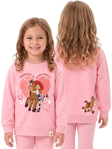 Disney Toy Story Girls Sweatshirt Jessie & Bullseye Girls Jumper Glitter Heart Print Cotton Jumper Pink 4-5 Years