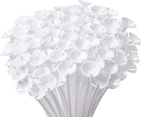 Balloon Sticks,IBanana 200 Pcs Plastic Reusable Thicken Milk-White Balloon Sticks Holders with Cups Suit for Wedding Birthday
