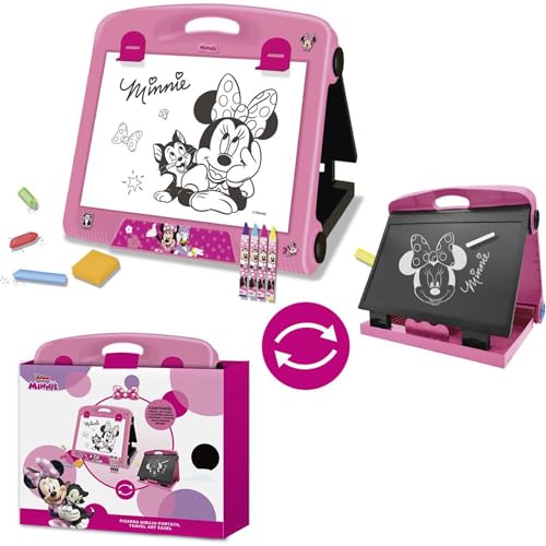 Set De Papelería De Viaje Minnie Mouse con Pizarra Doble Faz Portátil, Marcadores, Gises Y Borradores | Kit Infantil para Dibujar Y Colorear con Diseño Disney