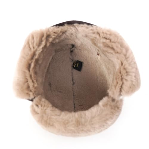 Image of Mumcu's Leather Sheepskin Aviator Russian Ushanka Fur Winter Hat Cap with Snap Closure