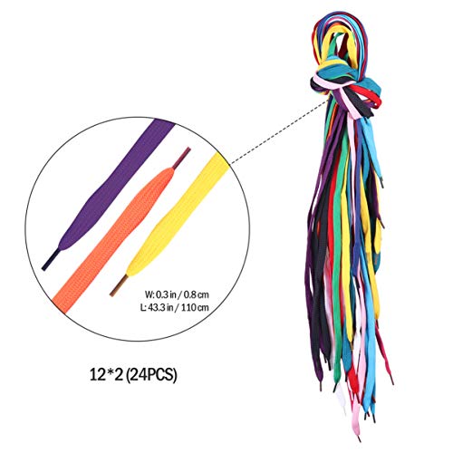 Sewroro Cadarços coloridos para sapatos atléticos, 12 pares de cadarços planos de substituição para