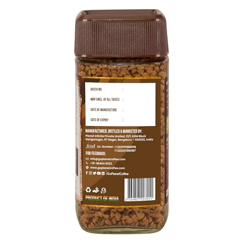 Image of Planet Coffee Smooth Vanilla Flavoured Instant Coffee | 100% Pure Arabica | 50g Glass Jar | Freeze-Dried | No Added Sugar | Medium Roast | Makes 25 Cups