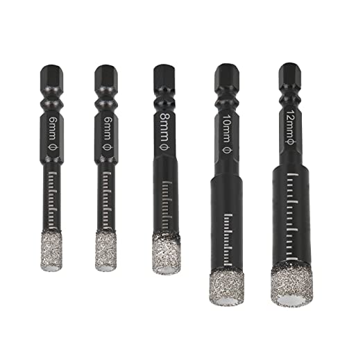 YOUNTHYE Lot de 5 forets diamant secs pour porcelaine, carrelage, granit, verre, porcelaine, marbre - 6 mm, 8 mm, 10 mm, 12 mm Cover